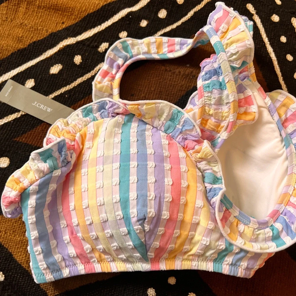 Ruffle french bikini top in rainbow seersucker - Picture 5 of 9
